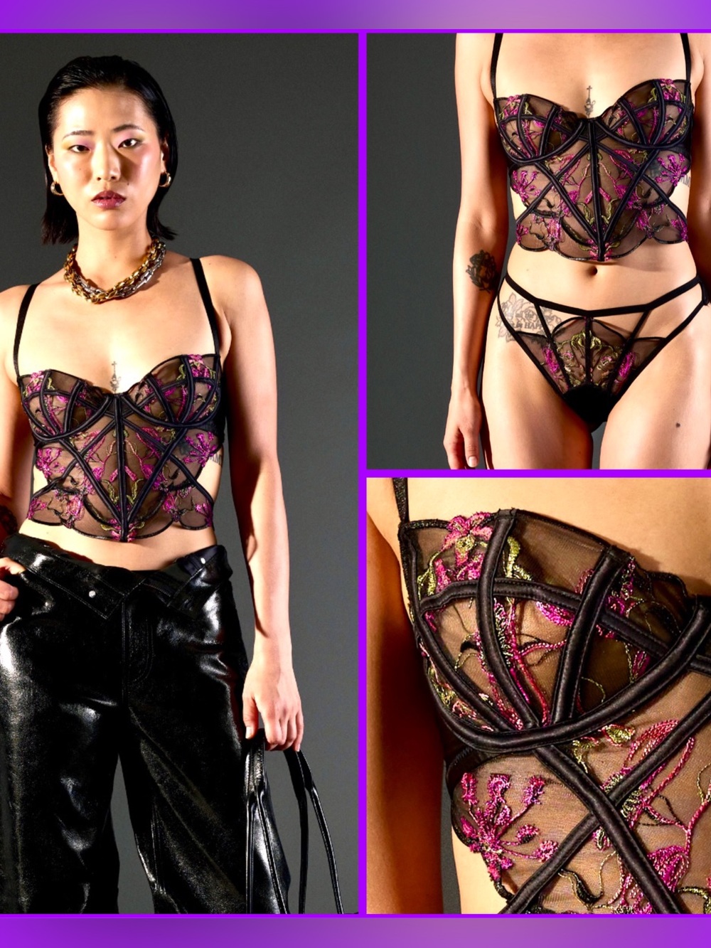 NWT (M) Thistle & Spire Venus bustier / corset, black and violet